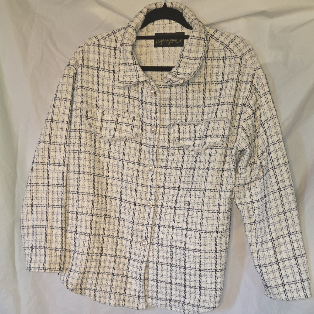 Chic Tweed Plaid Button-Up Shirt